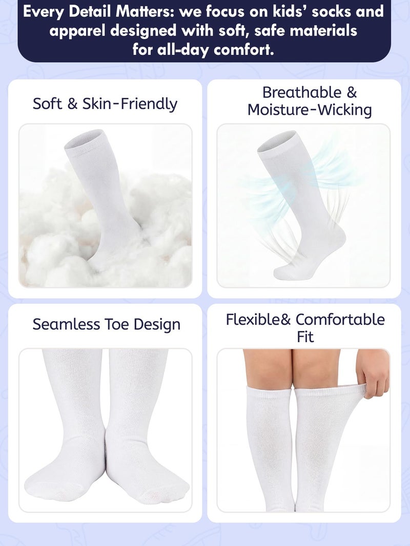 American Trends Kids Toddler White Soccer Socks Youth Baseball Softball Football Socks Knee High Accessories for Girls 1 Pack Pure White 3-6 Years - Image 3