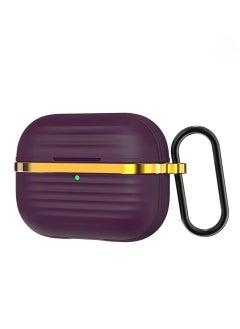 Protective Silicone Case Cover with Gold Metal and Ribbed Design for AirPods Pro with Carabiner Hook Anti-Scratch, Anti-Slip Purple/Gold