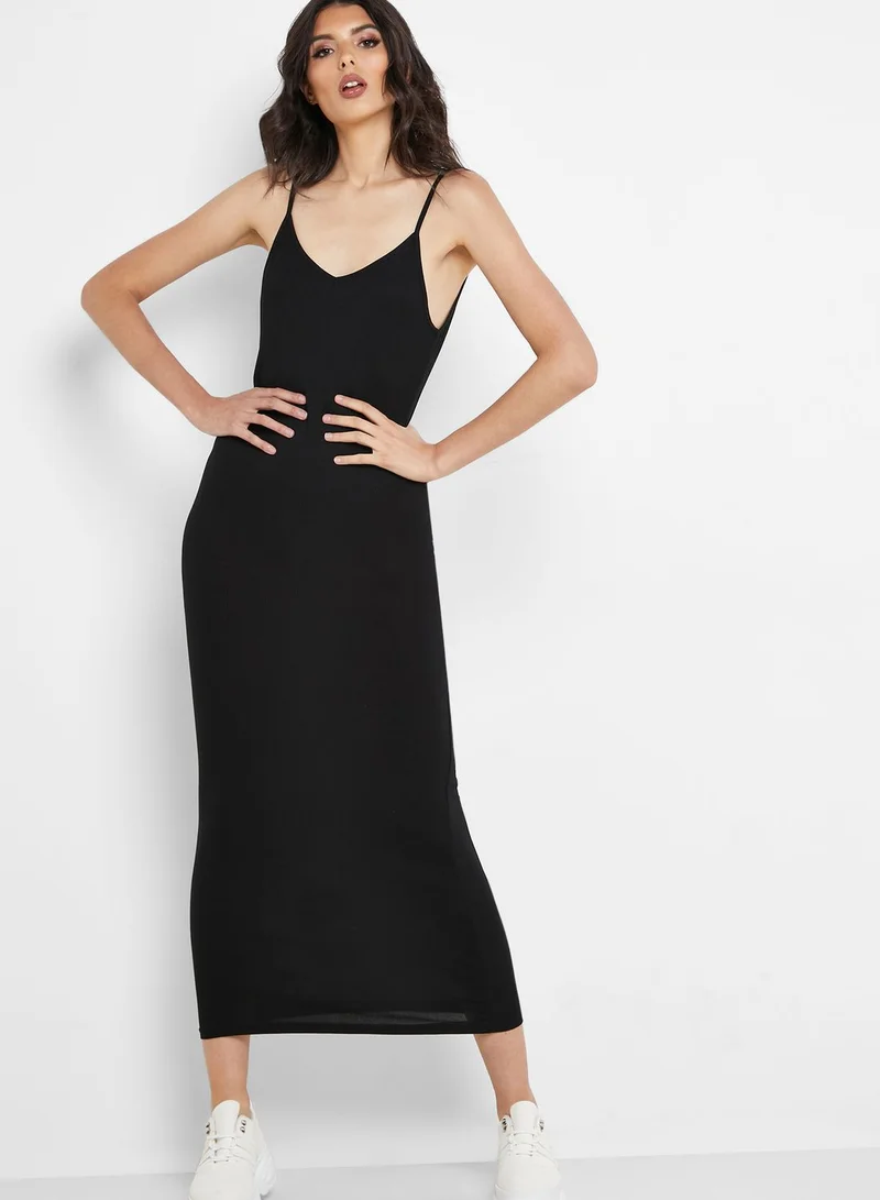Ginger Basics Ribbed Low Back Cami Maxi Dress