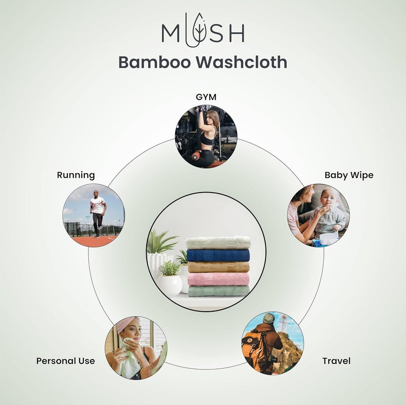 Mush Bamboo Face Towel Ultra Soft Absorbent Quick Dry Towel for Facewash Gym Travel Yoga Recommended for Acne Prone Skincare 12 Green Pink White - Image 4