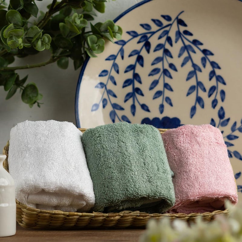 Mush Bamboo Face Towel Ultra Soft Absorbent Quick Dry Towel for Facewash Gym Travel Yoga Recommended for Acne Prone Skincare 12 Green Pink White - Image 2