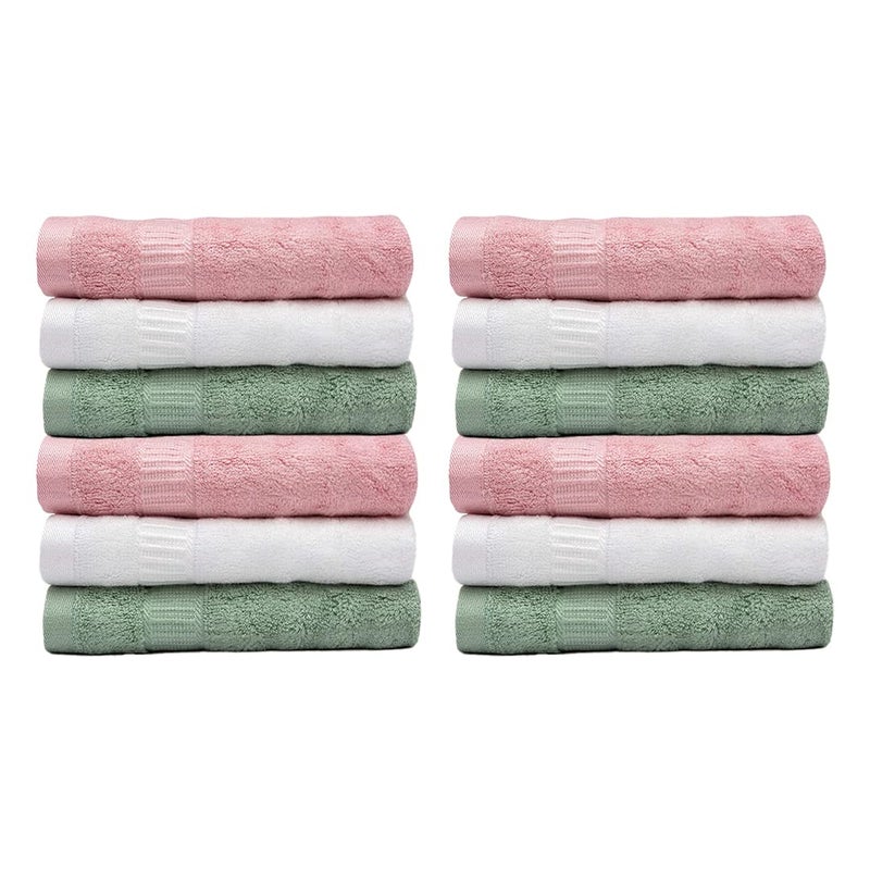 Mush Bamboo Face Towel Ultra Soft Absorbent Quick Dry Towel for Facewash Gym Travel Yoga Recommended for Acne Prone Skincare 12 Green Pink White - Image 1