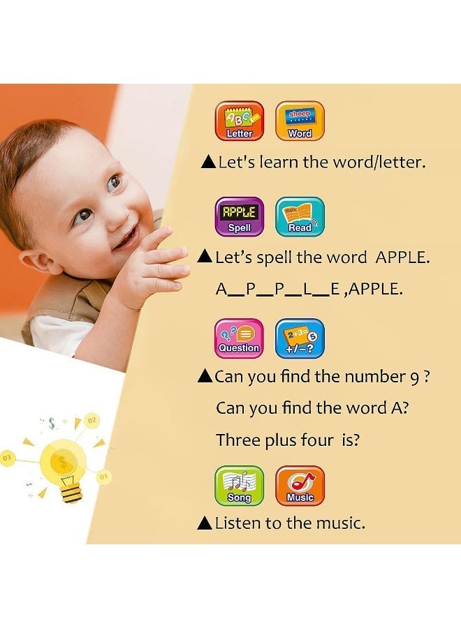 جهاز لوحي للأطفال / لوحة تعليمية للرضع بشاشة LED لتعليم الحروف الأبجدية، الأرقام، الكلمات، الموسيقى، الرياضيات، لعبة إلكترونية تفاعلية لتنمية المهارات المبكرة للأولاد والبنات بعمر 3 سنوات فما فوق (أزرق) - Image 5
