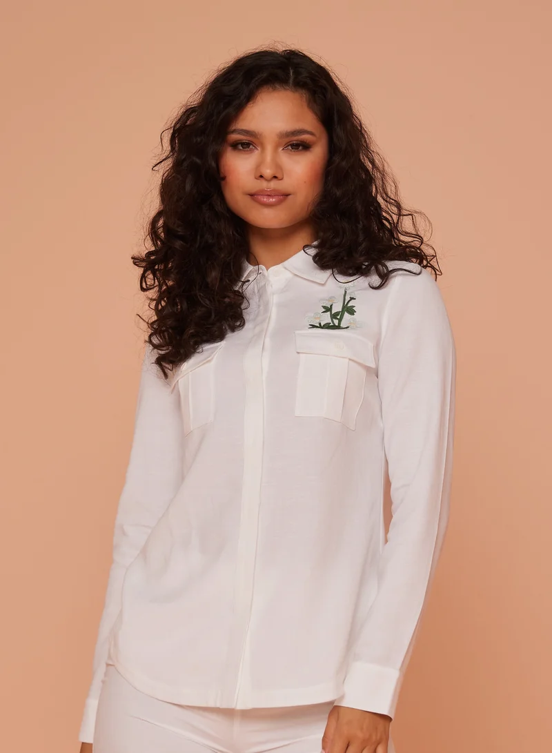 Ashita Fernandes Button-Down Linen shirt with Embroidered Pocket