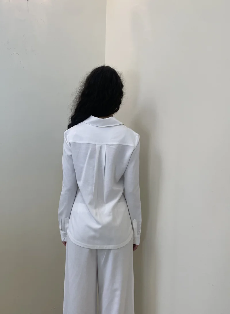 Ashita Fernandes Button-Down Linen shirt with Embroidered Pocket