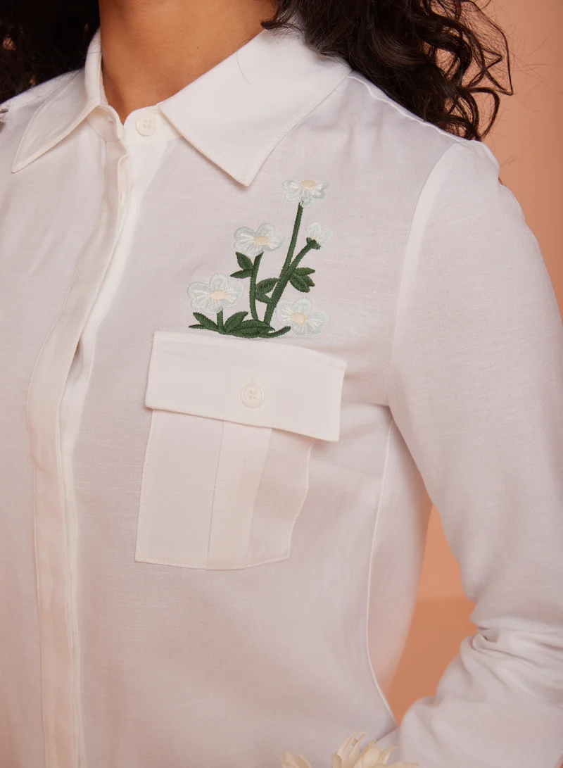 Ashita Fernandes Button-Down Linen shirt with Embroidered Pocket