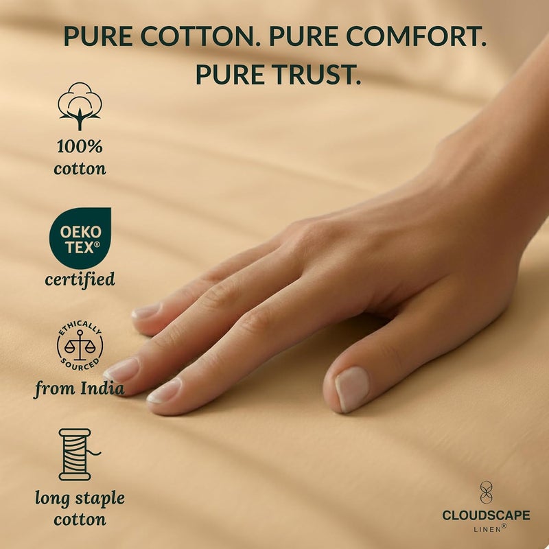 كلاود سكيب لينين مجموعة شراشف Cloud Scape Linen من القطن المصري 100% مقاس فول، عدد الخيوط 400، مجموعة شراشف سرير قطنية ناعمة ومتينة ومسامية، جيب عميق يصل إلى 16 بوصة، كتان - Image 4