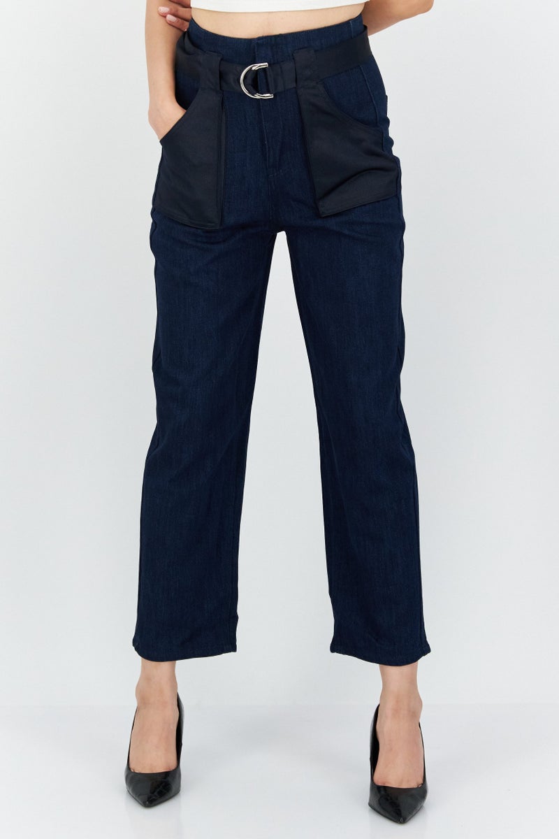 ONLY جينز دنيم نسائي بقصة عادية مع حزام، غير قابل للتمدد، أزرق - Image 1