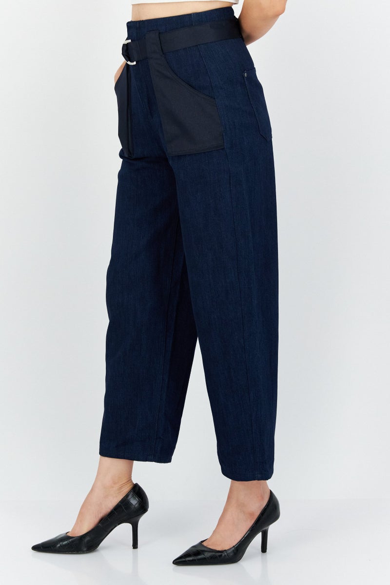 ONLY جينز دنيم نسائي بقصة عادية مع حزام، غير قابل للتمدد، أزرق - Image 4