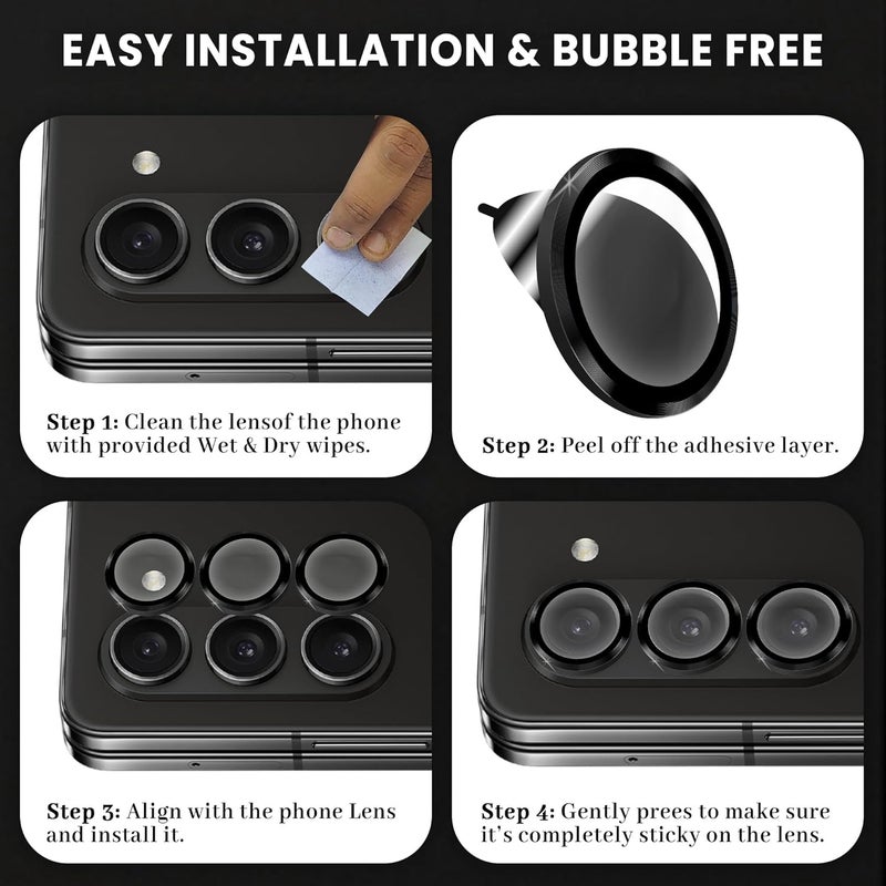 FIRST MART Camera Lens Protector for Samsung Galaxy Z Fold 5 (7.6 Inches) Tough HD Individual Aluminum Alloy Lens Rings Cover, Scratch Resistant, Thin Lens Protection| Black, 1 Pack - Image 4