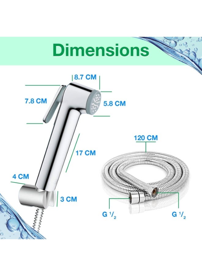 ZANAYA Handheld Bidet Shattaf Set for Toilet - Adjustable Muslim Shower Bidet Sprayer with 120cm Stainless Steel Hose & Wall Holder, Chrome Bathroom Spray Set - Image 4