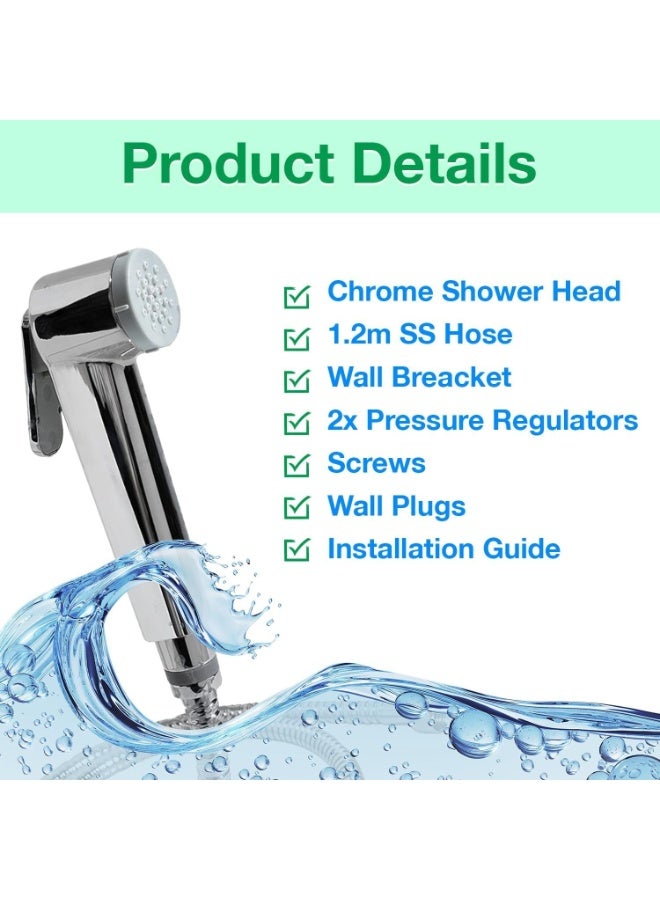 ZANAYA Handheld Bidet Shattaf Set for Toilet - Adjustable Muslim Shower Bidet Sprayer with 120cm Stainless Steel Hose & Wall Holder, Chrome Bathroom Spray Set - Image 2