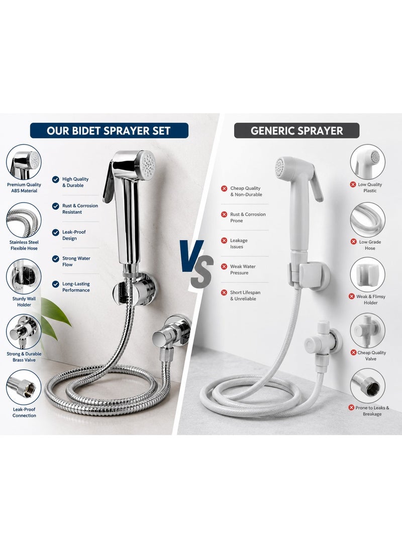 ZANAYA Handheld Bidet Shattaf Set for Toilet - Adjustable Muslim Shower Bidet Sprayer with 120cm Stainless Steel Hose & Wall Holder, Chrome Bathroom Spray Set - Image 4
