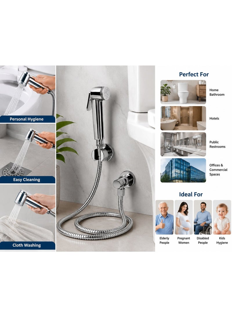 ZANAYA Handheld Bidet Shattaf Set for Toilet - Adjustable Muslim Shower Bidet Sprayer with 120cm Stainless Steel Hose & Wall Holder, Chrome Bathroom Spray Set - Image 3