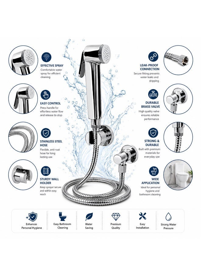 ZANAYA Handheld Bidet Shattaf Set for Toilet - Adjustable Muslim Shower Bidet Sprayer with 120cm Stainless Steel Hose & Wall Holder, Chrome Bathroom Spray Set - Image 2