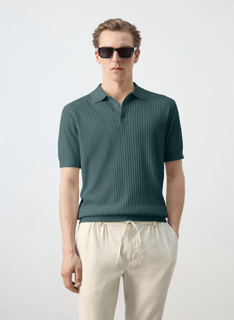 مانجو مان Ribbed Cotton-Modal Blend Knit Polo