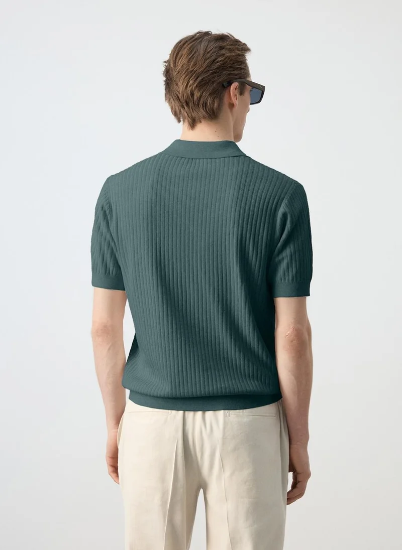 مانجو مان Ribbed Cotton-Modal Blend Knit Polo
