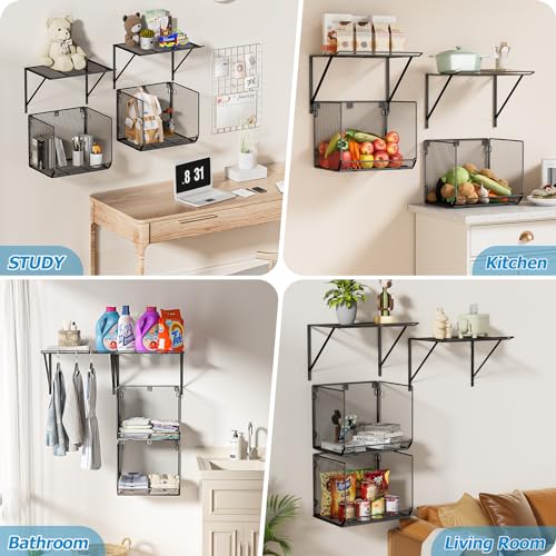 BigPonPon 2 Pack Laundry Room Shelves Organization And Storage,Wall Mounted Clothes Drying Rack With Wire Mesh Basket Over Washer And Dryer,Large Capacity Floating Wall Shelf For Bathroom,Kitchen,Storeroom - Image 5