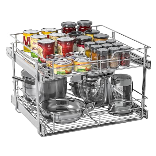 ZOINLIY Pull Out Cabinet Organizer, Versatile Slide Out Kitchen Organizers and Storage,Heavy Duty Drawer Cupboard Storage Basket, Smooth Sliding, Chrome Finish (2-Tiers-24¼''W×22“D) - Image 1