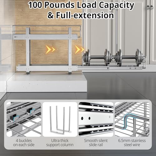ZOINLIY Pull Out Cabinet Organizer, Versatile Slide Out Kitchen Organizers and Storage,Heavy Duty Drawer Cupboard Storage Basket, Smooth Sliding, Chrome Finish (2-Tiers-24¼''W×22“D) - Image 5