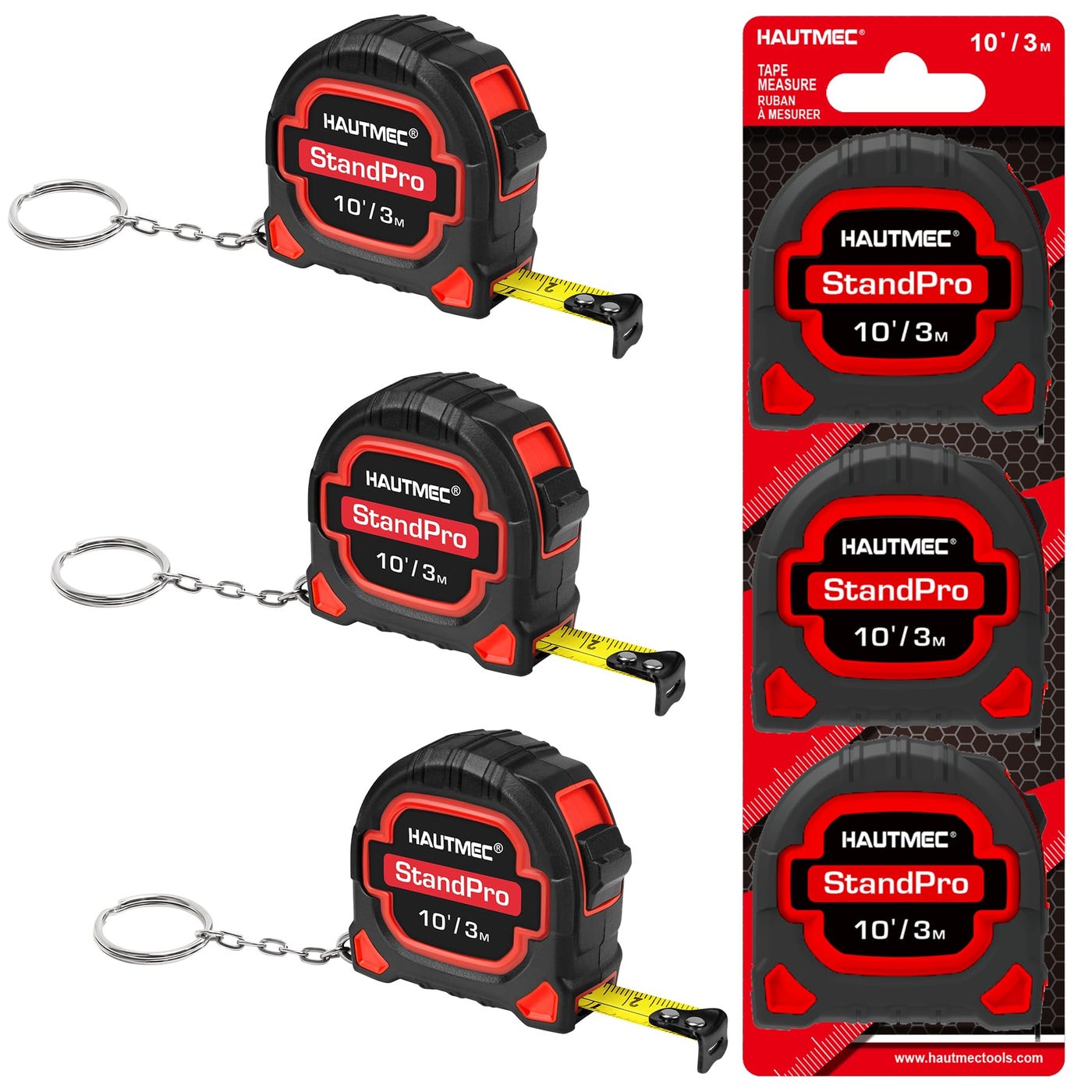 HAUTMEC 3 PC Small Mini Tape Measure, Keychain Measuring, Metric and Imperial Scales, Retractable Pocket Measurement Suitable for Homeowners, HT0252