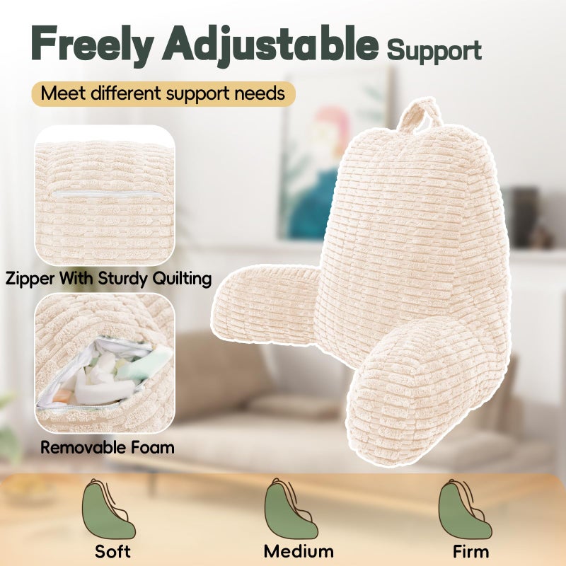 LUISOF 21" Higher Large Reading Pillow for Bed Adult, Back Pillow for Bed Sitting Up with Memory Foam Back Support with Arms Rest for Couch Chair Beige - Image 5