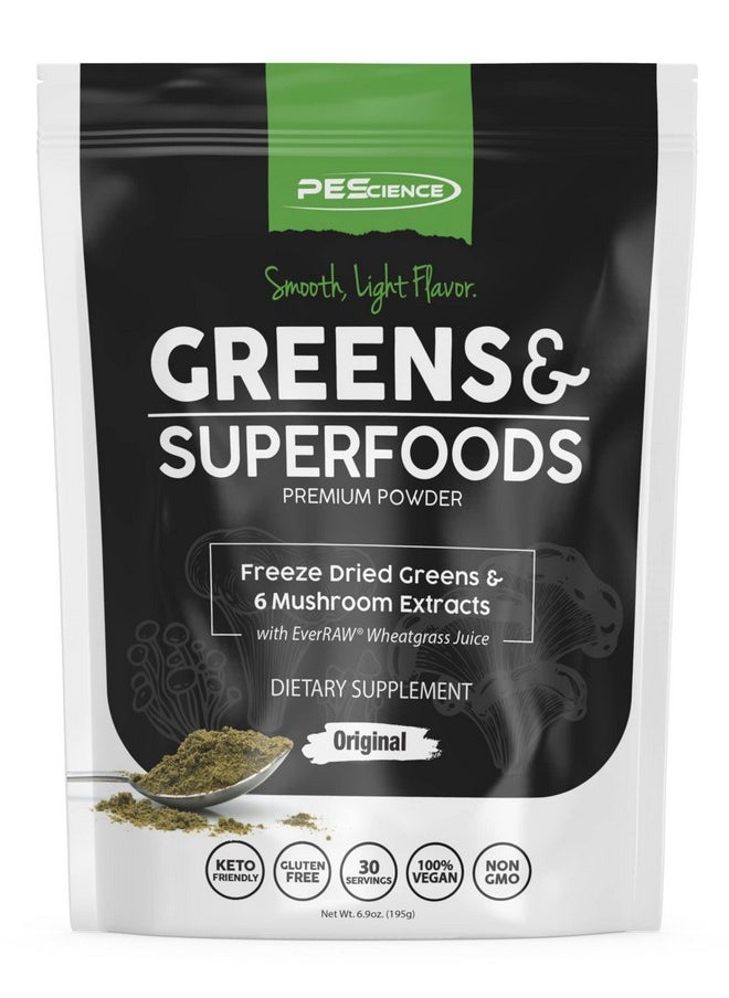 PEScience - Greens & Superfoods Powder Original Flavor 30 Servings Natural Chlorophyll With Turkey Tail Mushroom & Fruit Extracts Blend - Image 1