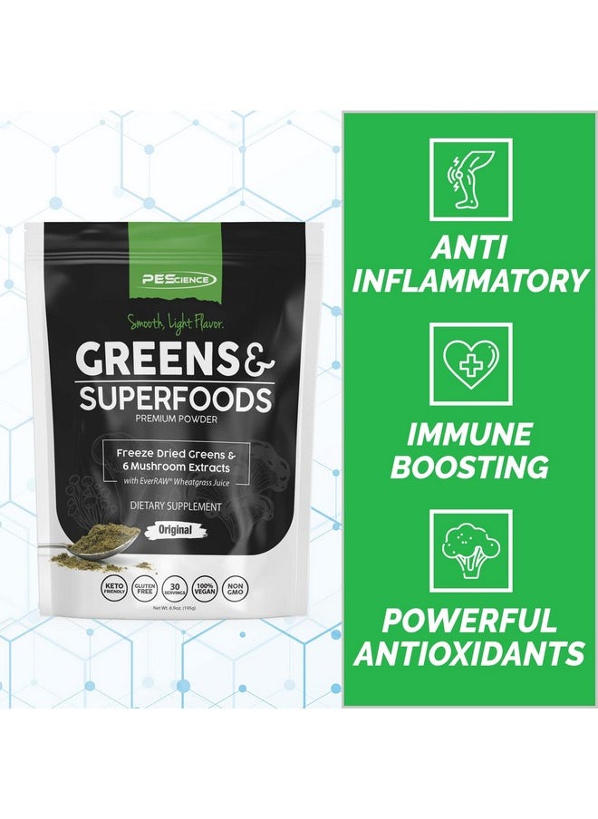 PEScience - Greens & Superfoods Powder Original Flavor 30 Servings Natural Chlorophyll With Turkey Tail Mushroom & Fruit Extracts Blend - Image 1