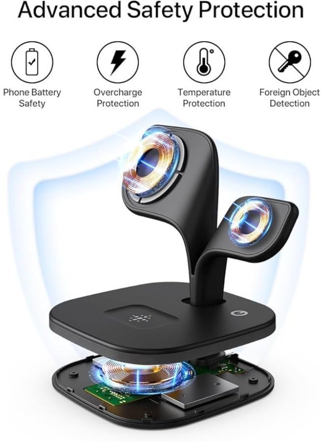 اماروها قاعدة شحن لاسلكية 3 في 1 2025 مع شاحن سريع من امروه، شاحن لاسلكي قابل للطي لأجهزة متعددة آيفون 16/15/14/13/12 برو ماكس بلس وساعة وسماعة ايربودز 1-9 برو وسامسونج جالاكسي (لون أسود) - Image 4