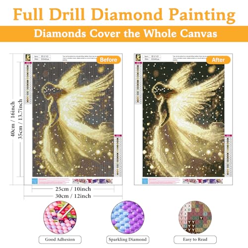 Okarina Diamond Art Kits for Adults Angel, DIY 5D Diamond Painting Kit for Beginners Shiny Angel Wings, Full Round Drill Gem Art Dots for Adults, Perfect for Home Wall Decor 12X16 Inch - Image 2