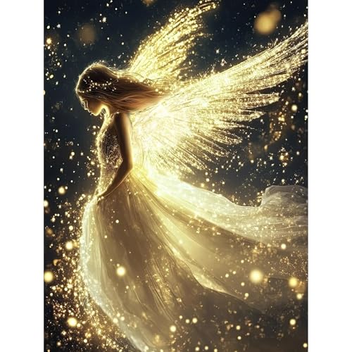 Okarina Diamond Art Kits for Adults Angel, DIY 5D Diamond Painting Kit for Beginners Shiny Angel Wings, Full Round Drill Gem Art Dots for Adults, Perfect for Home Wall Decor 12X16 Inch - Image 1
