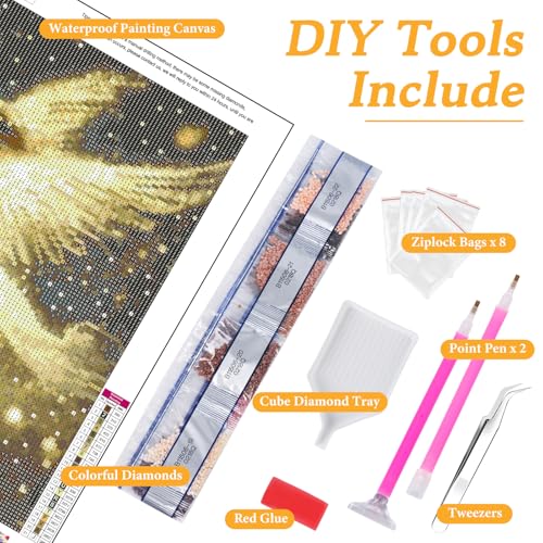 Okarina Diamond Art Kits for Adults Angel, DIY 5D Diamond Painting Kit for Beginners Shiny Angel Wings, Full Round Drill Gem Art Dots for Adults, Perfect for Home Wall Decor 12X16 Inch - Image 5