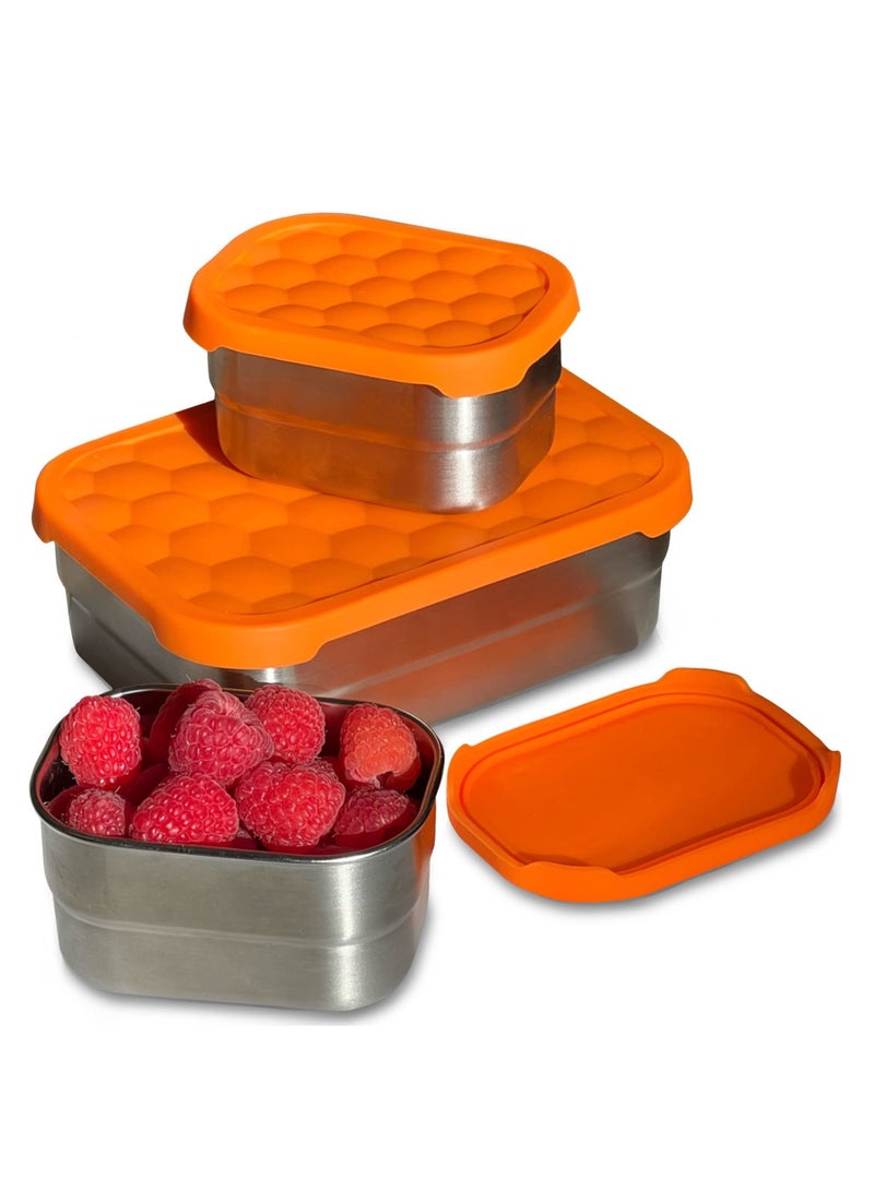 Y&D Stainless Steel Food Containers with Lids Set of 3 (24.34 oz, 8 oz) - Metal Snack Container for Kids Lunch Box Silicone Sandwich Containers-Premium Leakproof Bento Storage - Image 1