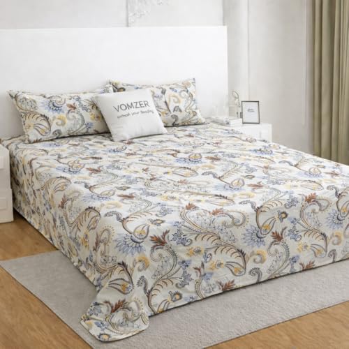 VOMZER Cotton Feel King Size Flat Bedsheet for Double Bed, 1 Cotton Feel Bed Sheet Double Bed (90 X 100 Inches) with 2 Pillow Cover - Image 1