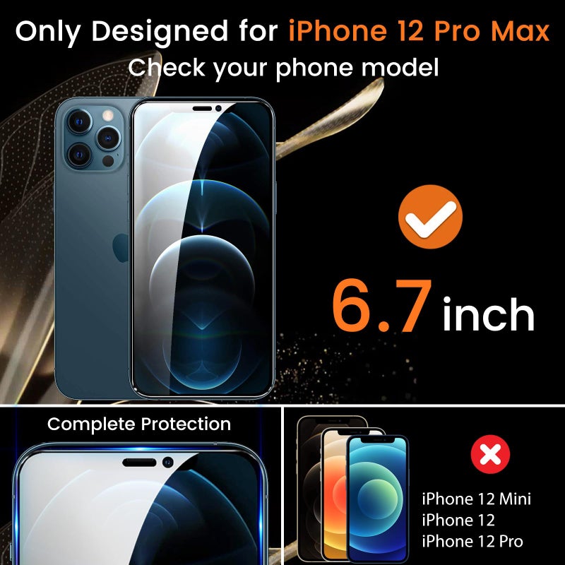 Lesakit 3+3 Pack Privacy Screen Protector for iPhone 12 Pro Max 6.7-Inch with 3 Pack Camera Lens Protector, Anti Spy Tempered Glass Film 9H Hardness Bubble Free Case Friendly - Image 2