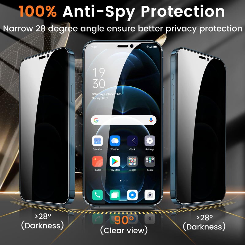 Lesakit 3+3 Pack Privacy Screen Protector for iPhone 12 Pro Max 6.7-Inch with 3 Pack Camera Lens Protector, Anti Spy Tempered Glass Film 9H Hardness Bubble Free Case Friendly - Image 3
