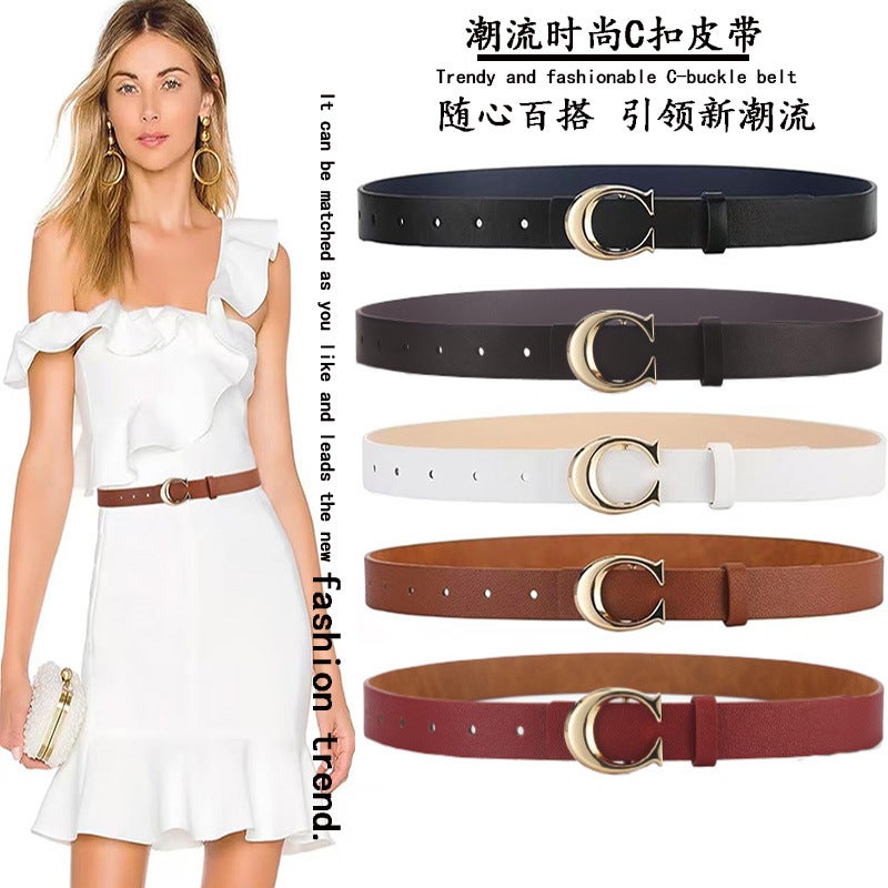 Korean-Style All-Match Student Couple Ins Style Belt Girl'S Decorative Belt Jeans Slim-Fit C- Button Thin Belt For Women - Image 2