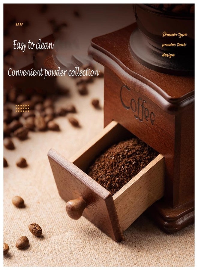 Xdalula Manual Coffee Grinder - Vintage Coffee Grinder Manual Wooden with Adjustable Gear Setting and Ceramic Conical Burr, Small Hand Coffee Grinder Manual Coffee Bean Grinder for Home Use - Image 3