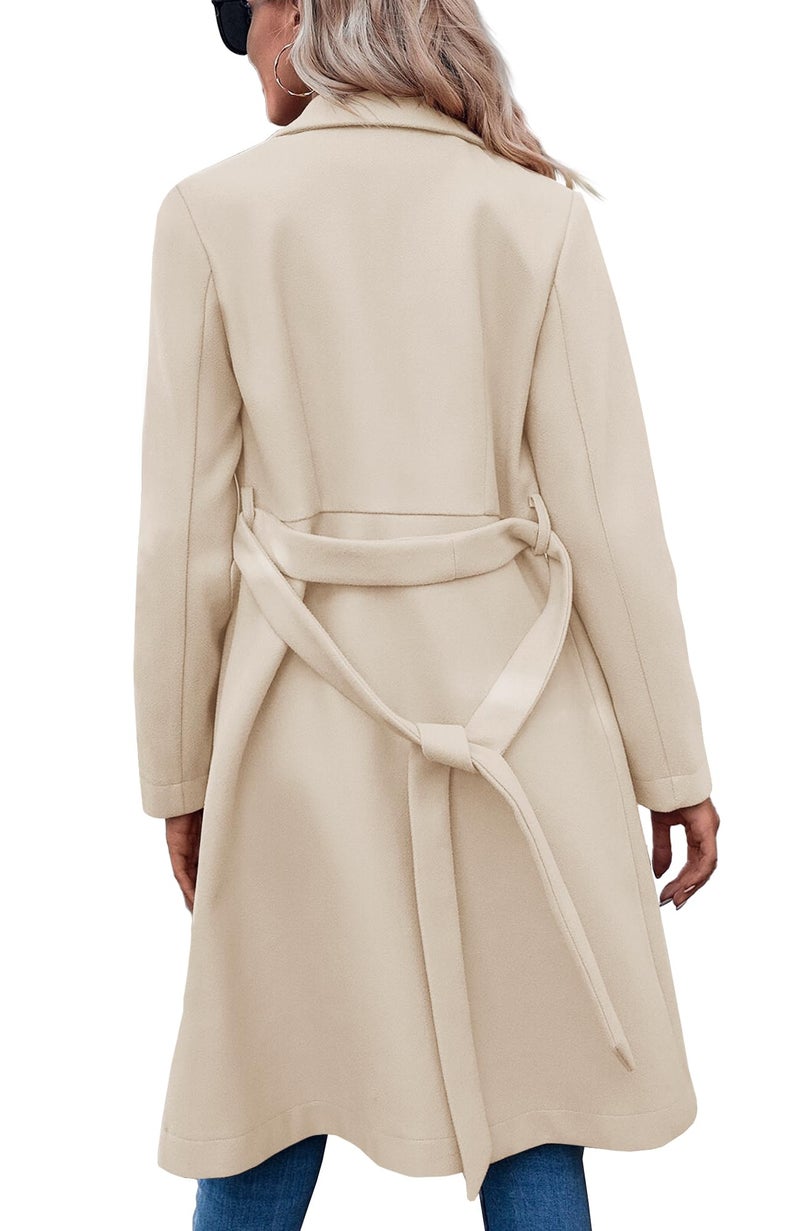 Fazortev Womens Pea Trench Coats Notched Lapel Double Breasted Belted Business Casual Jackets Outerwear - Image 5