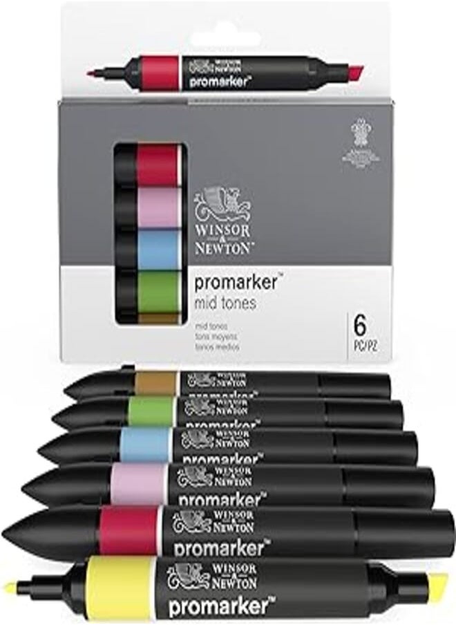 WINSOR & NEWTON - Winsor & Newton ProMarker Set, 6 Count, Mid Tones - Image 1