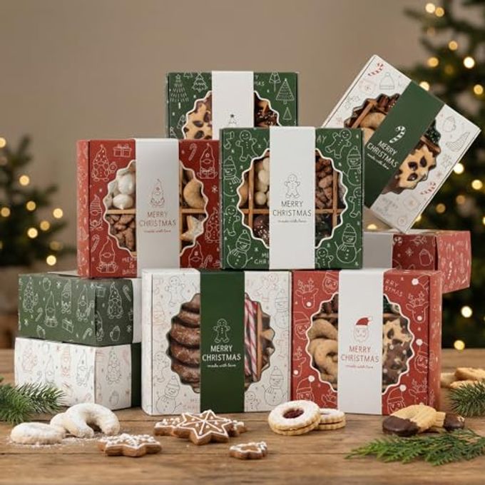 Beautiful Christmas Cookie Boxes Set Of 9 - Cute Containers Are Perfect To Share Delicious Homemade Cookies, Candy Or Cupcakes With Friends & Family - Sturdy Tins With Lids For Holiday Gift Giving