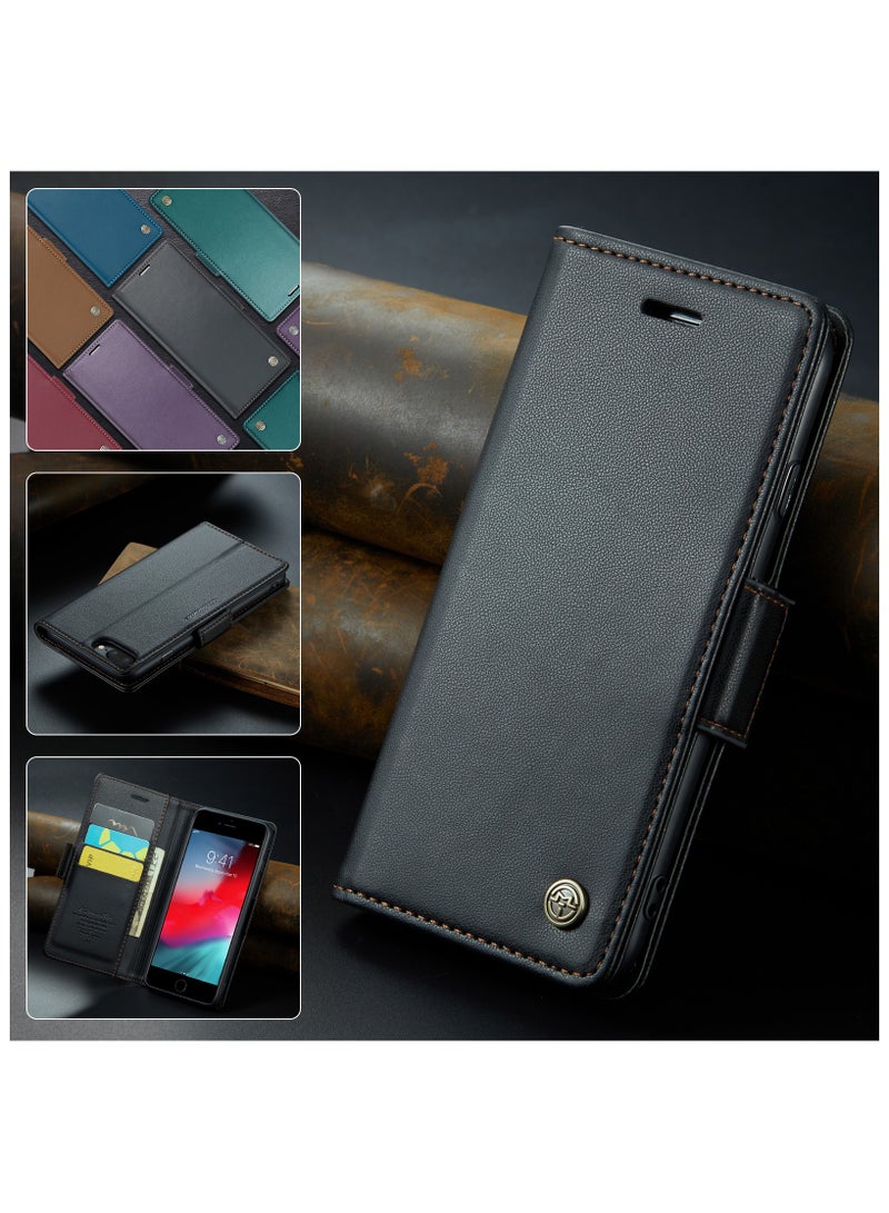Flip Wallet Case for Apple iPhone 7 Plus , Leather Magnetic Attachment Flip Case Black - Image 4