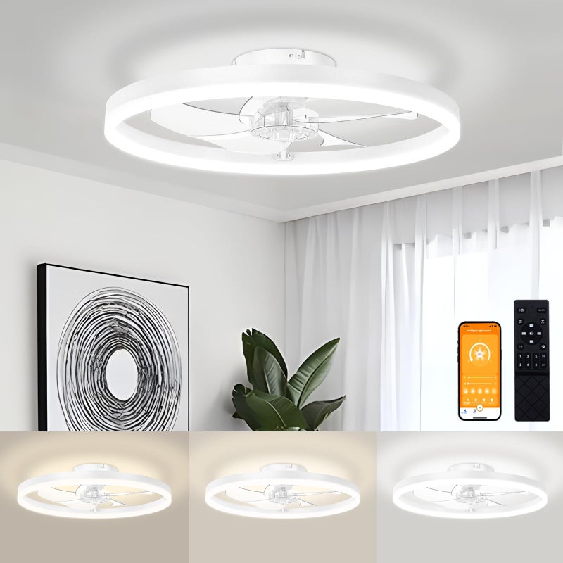 VOLISUN Low Profile Ceiling Fans with Light and Remote197in Modern Bladeless Ceiling Fan with Lights3000K6500K Dimmable Flush Mount LED Fan LightWhite Fandelier Ceiling Fans for Bedroom