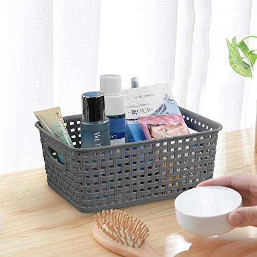 Teyyvn Plastic Storage Basket, 10.03" x 7.59" x 4.09", Pack of 6, Gray - Image 5