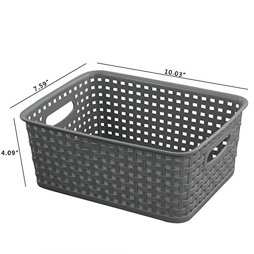 Teyyvn Plastic Storage Basket, 10.03" x 7.59" x 4.09", Pack of 6, Gray - Image 3