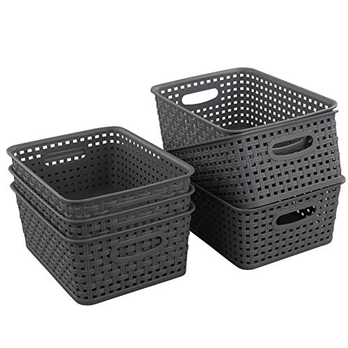 Teyyvn Plastic Storage Basket, 10.03" x 7.59" x 4.09", Pack of 6, Gray - Image 1