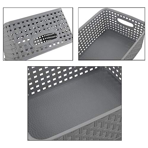 Teyyvn Plastic Storage Basket, 10.03" x 7.59" x 4.09", Pack of 6, Gray - Image 2