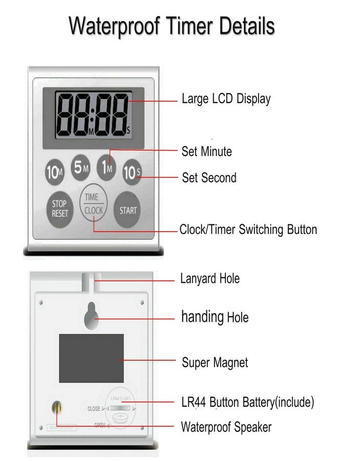 NUOSWEK Digital Timer Waterproof Shower Timer Shower Clock Bathroom Kitchen Timer with Strong Magnet and Large LCD Display (Waterproof 7 Key) - Image 5