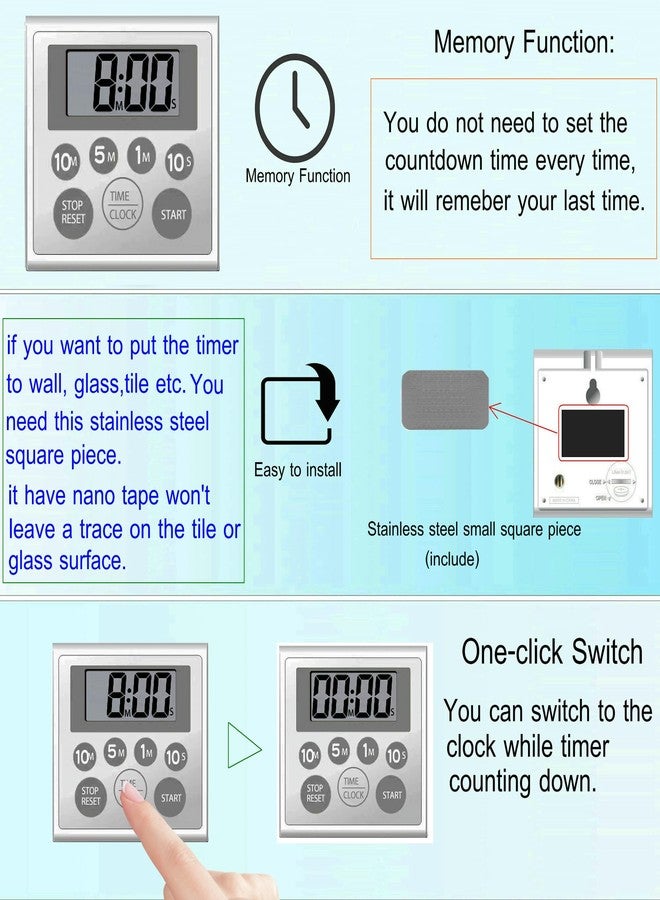 NUOSWEK Digital Timer Waterproof Shower Timer Shower Clock Bathroom Kitchen Timer with Strong Magnet and Large LCD Display (Waterproof 7 Key) - Image 3