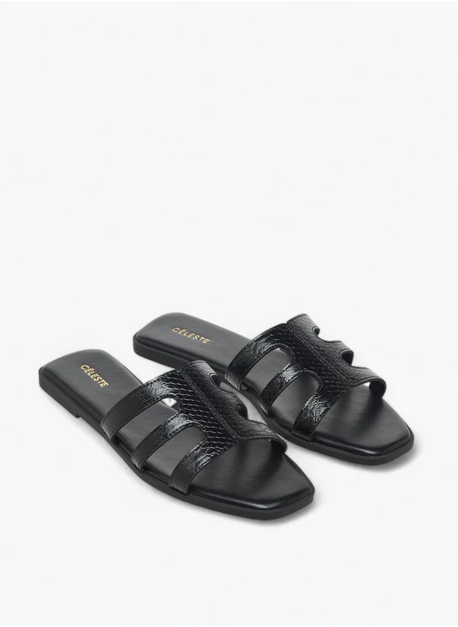 Celeste Women's Textured Cut-Out Detail Slip-On Flat Sandals